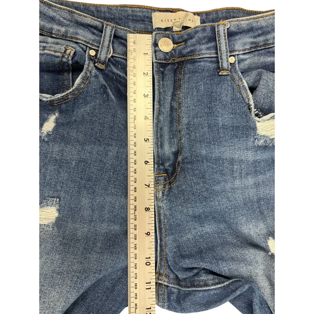 Risen Jeans Women 11/30 High Rise Distressed Skinny Ankle Raw Hem Stretch Blue